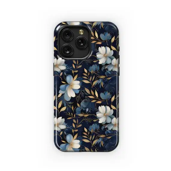 Seamless White Blue Wildflower Leafs Phone Case iPhone Samsung Cover Pixel 1791 - Image 1