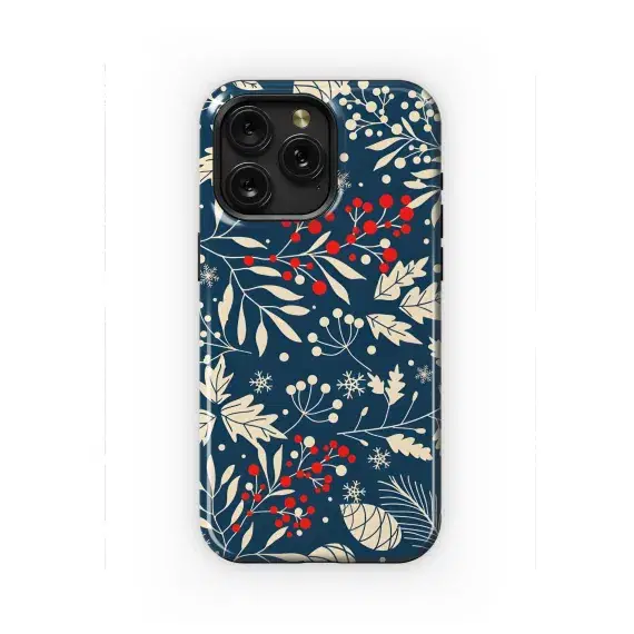 Seamless Winter Pattern with Fir Cone, Holly and Berries Phone Case iPhone Samsung Cover Pixel 2161 - Image 1