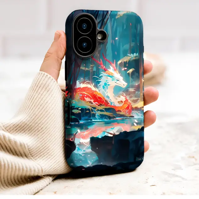 Serene Water Dragon in Mystical Forest Fantasy Art Phone Case Cover for iPhone 17 Pro Max 16 15 13 Samsung S26 S25 Pixel 9592