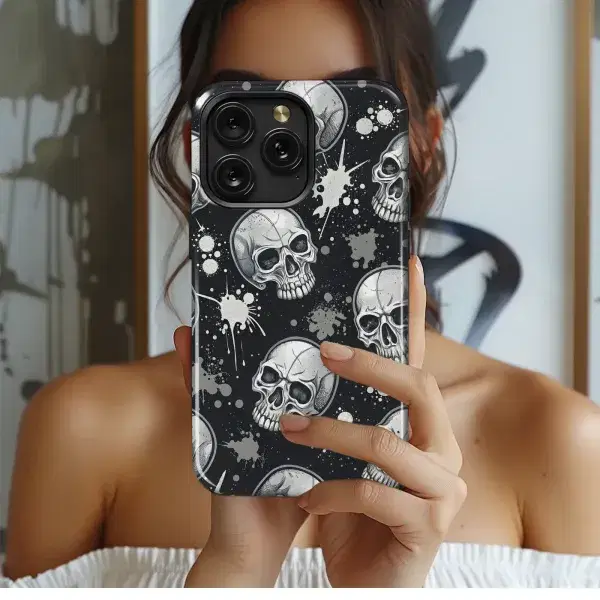 Silver Skulls Ink Splatter Phone Case iPhone Samsung Cover Pixel 5712 - Image 1