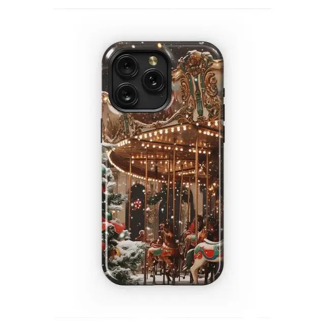 Snowy Christmas Carousel Festive Winter Scene Phone Case Cover for iPhone 17 Pro Max 16 15 Plus 14 13 Mini Samsung S25 S24 Pixel 10 9 8829