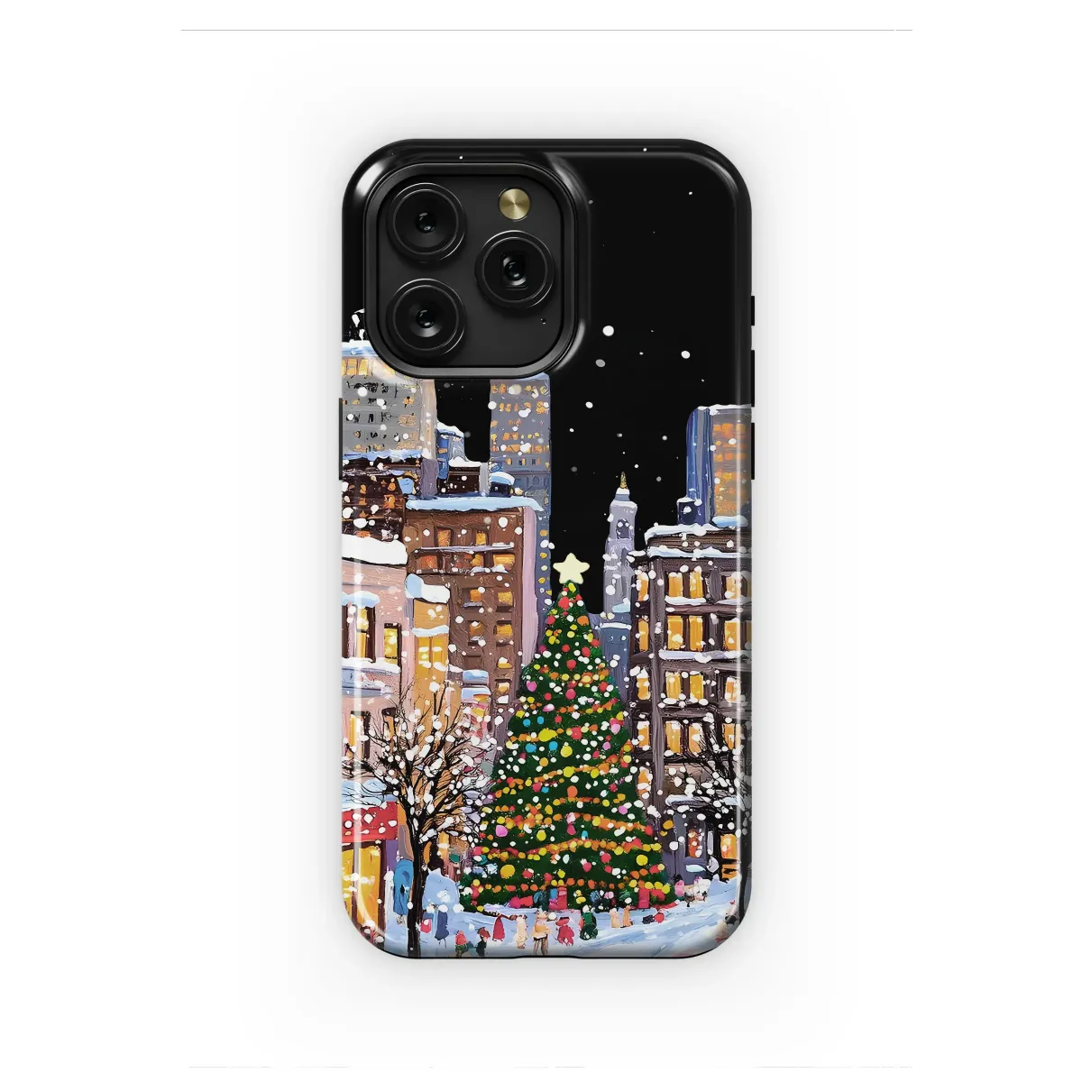 Snowy Christmas City Painting Festive Pink Winter Scene Phone Case Cover for iPhone 17 Pro Max 16 15 13 Samsung S25 S24 Pixel 8844 - Image 1
