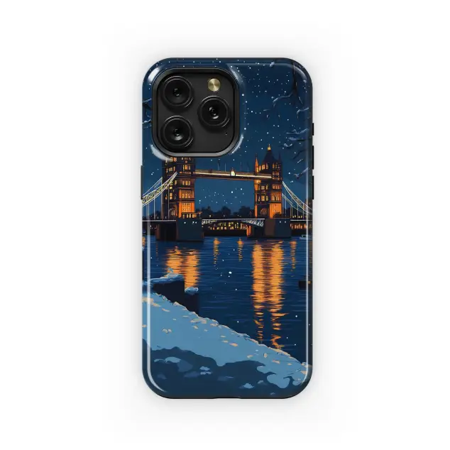 Snowy London Tower Bridge Phone Case, Winter Night Art Illustration Cover for iPhone Phone Case iPhone Samsung Cover Pixel 8160