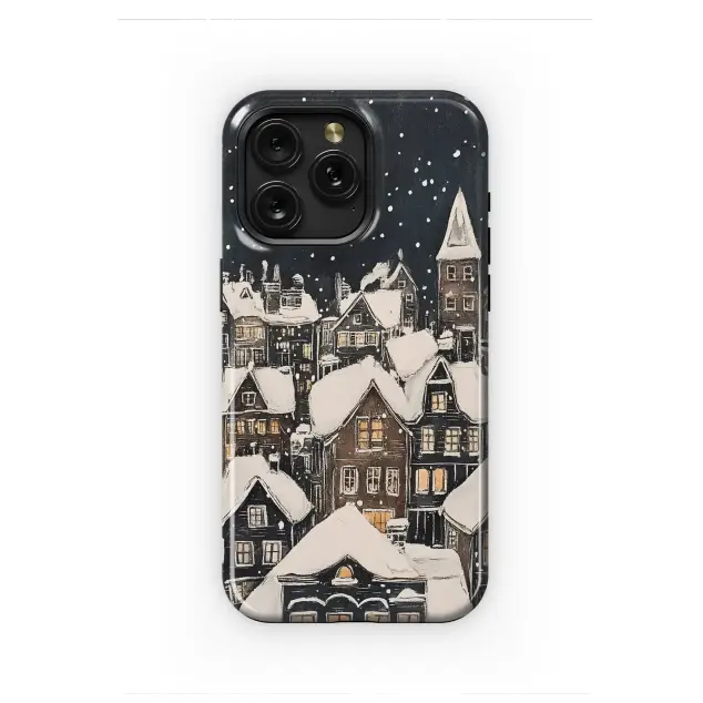 Snowy Village Winter Night Art Illustration Phone Case Cover for iPhone 17 Pro Max 16 15 Plus 14 13 Mini Samsung S25 S24 Pixel 10 9 8972