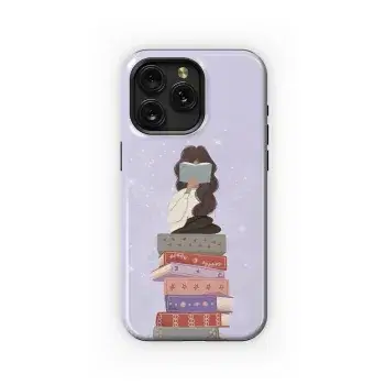 Stacked Books, Reading Girl Phone Case iPhone Samsung Cover Pixel 5041 - Image 1