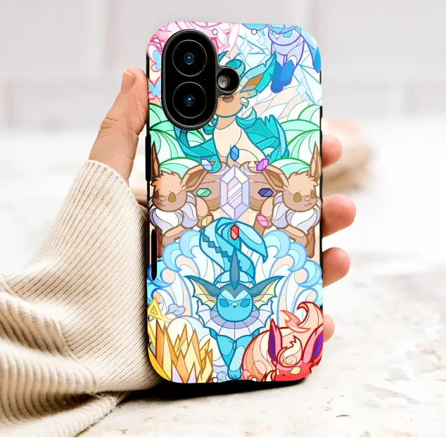 Stained Glass Eevee Evolutions Anime Gamer Art Phone Case Cover for iPhone 17 Pro Max 16 15 Plus 14 13 Mini Samsung S25 S24 Pixel 10 9 9217