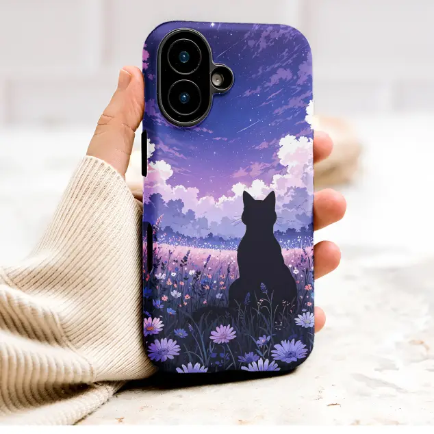 Stargazing Cat Silhouette Anime Night Sky Phone Case Cover for iPhone 17 Pro Max 16 15 Plus 14 13 Mini Samsung S25 S24 Pixel 10 9 8998