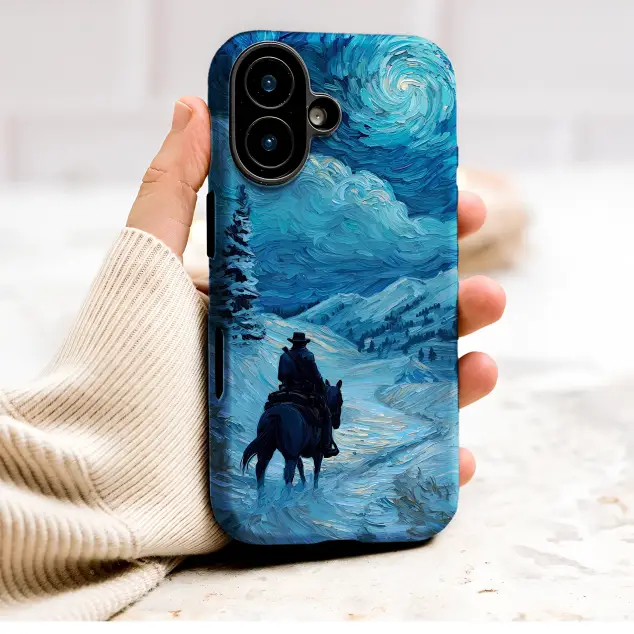 Starry Night Western Cowboy Impressionist Art Phone Case Cover for iPhone 17 Pro Max 16 15 Plus 14 13 Mini Samsung S26 S25 Pixel 10 9 9518