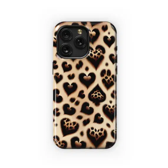 Stripy Leopard Print with Hearts Phone Case iPhone Samsung Cover Pixel 3113 - Image 1