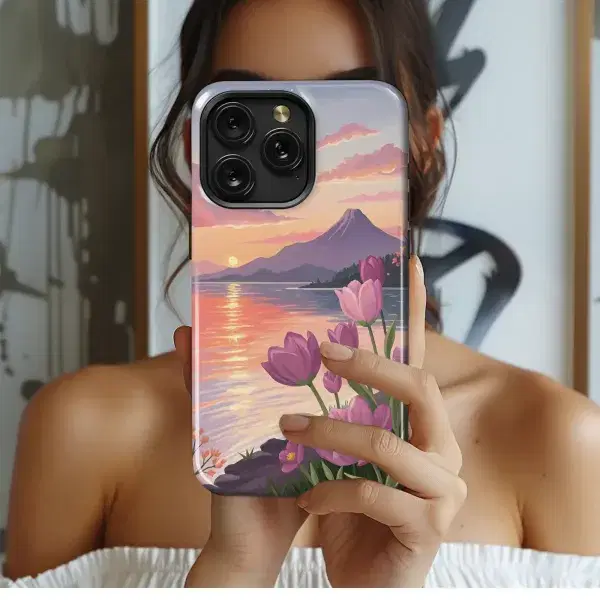 Sunset Tulips Mountain Lake
 Phone Case iPhone Samsung Cover Pixel 5700 - Image 1