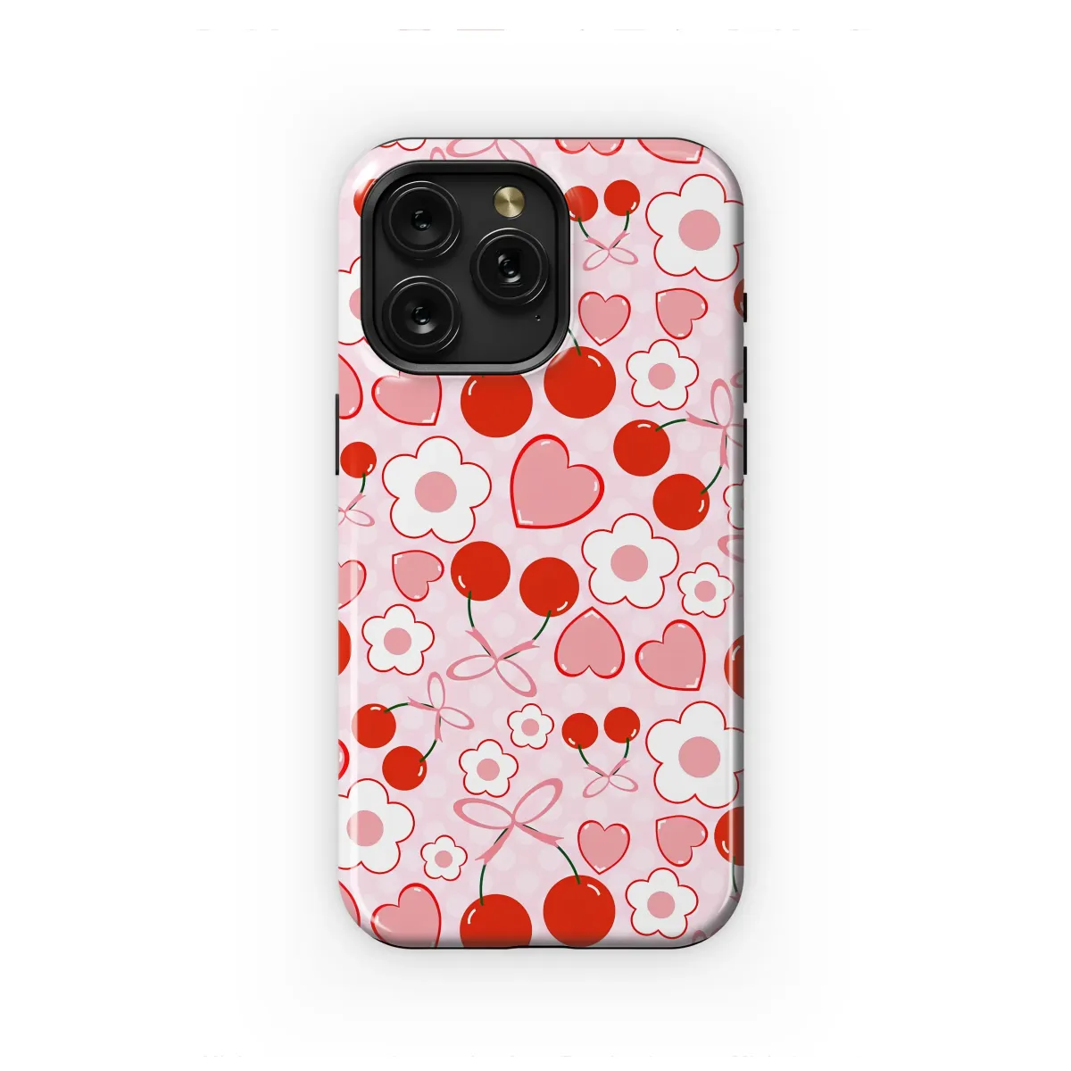 Sweet Cherry and Blossom Hearts Phone Case iPhone Samsung Cover Pixel 6494 - Image 1
