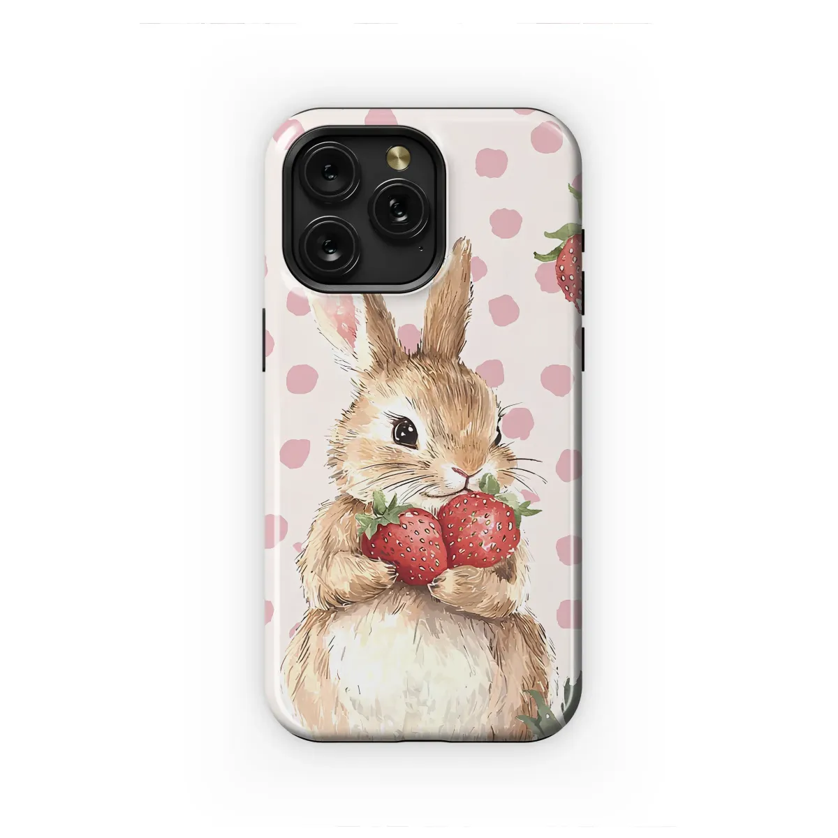 Sweet Strawberry Bunny Watercolor Art Phone Case iPhone Samsung Cover Pixel 7657 - Image 1