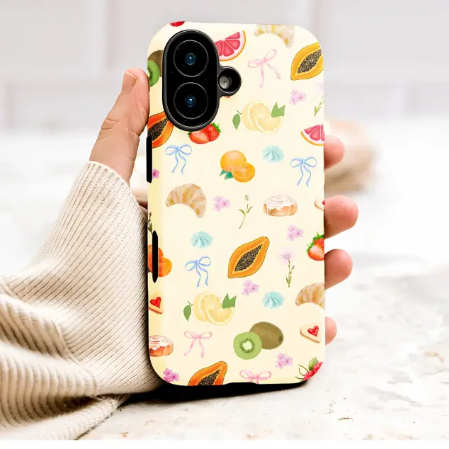 Sweet Summer Brunch Fruit and Pastry Design Phone Case Cover for iPhone 17 Pro Max 16 15 Plus 14 13 Mini Samsung S26 S25 Pixel 10 9 9576