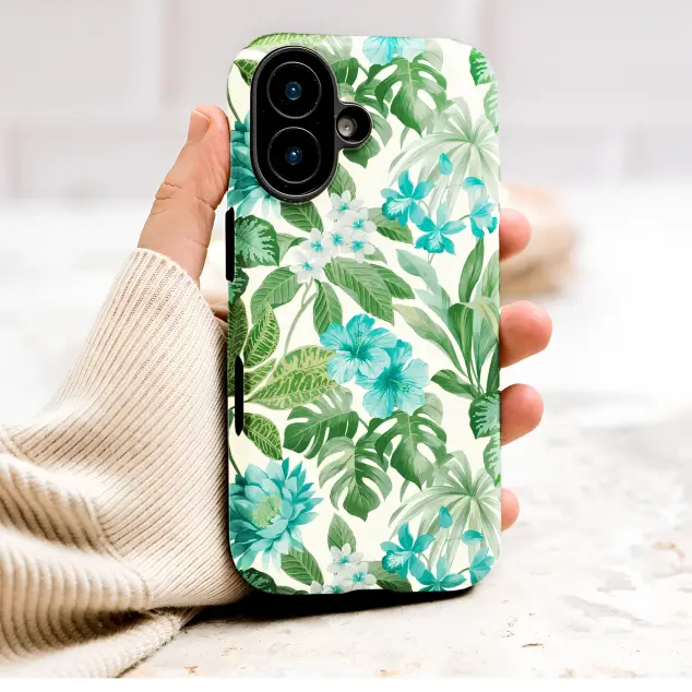 Teal Tropical Floral Green Monstera Leaf Botanical Pattern Phone Case Cover for iPhone 17 Pro Max 16 15 13 Samsung S26 S25 Pixel 9887