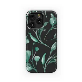 Teal Watercolor Foliage on Black Phone Case iPhone Samsung Cover Pixel 5195 - Image 1