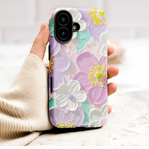 Textured Floral 3D Impasto Art Pastel Wildflower Garden Design Phone Case Cover for iPhone 17 Pro Max 16 15 13 Samsung S26 S25 Pixel 9724