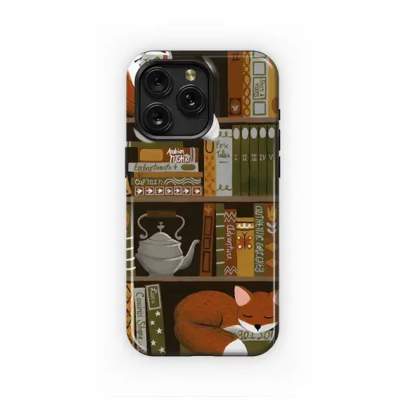 The Cozy Bookshelf with Foxes  Phone Case iPhone Samsung Cover Pixel 1753 - Image 1