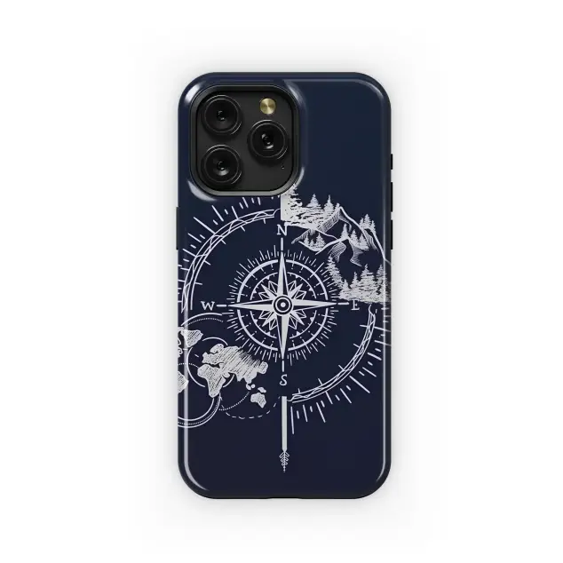 Travel Compass Mountain World Map Line Art Phone Case Cover for iPhone 17 Pro Max 16 15 Plus 14 13 Mini Samsung S25 S24 Pixel 10 9 8242