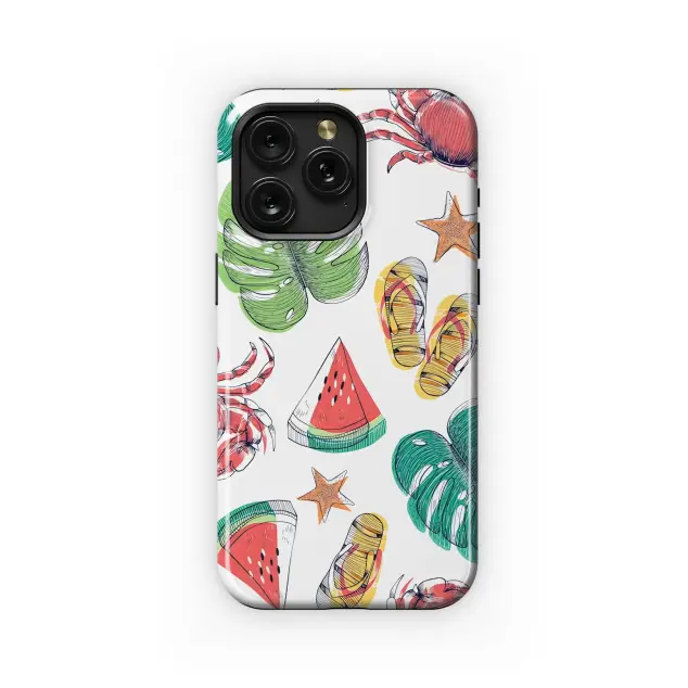 Tropical Beach Crab Monstera Pattern Phone Case iPhone Samsung Cover Pixel 5316