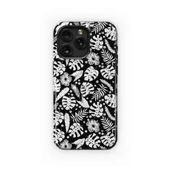 Tropical Black White Leaf Flower Phone Case iPhone Samsung Cover Pixel 5315 - Image 1