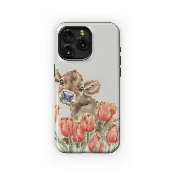 Tulip Cow Watercolor Design Phone Case iPhone Samsung Cover Pixel 4946 - Image 1