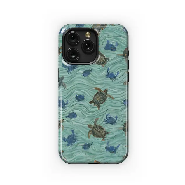 Turquoise Wave Repeat with Sea Creatures Phone Case iPhone Samsung Cover Pixel 3096