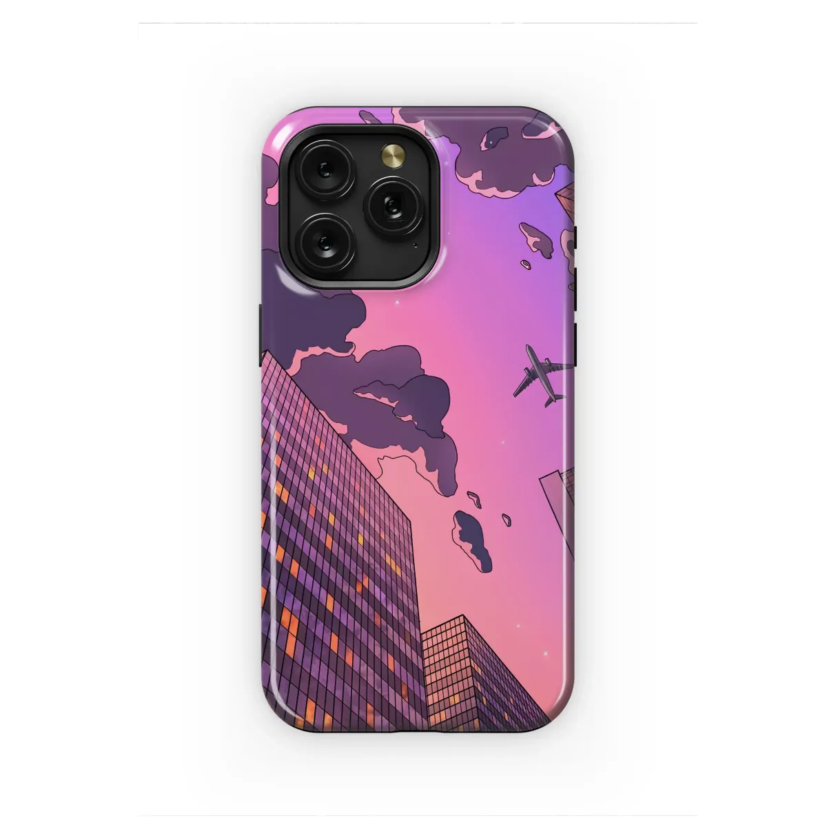 Twilight Flight Over Purple City Phone Case iPhone Samsung Cover Pixel 7889 - Image 1