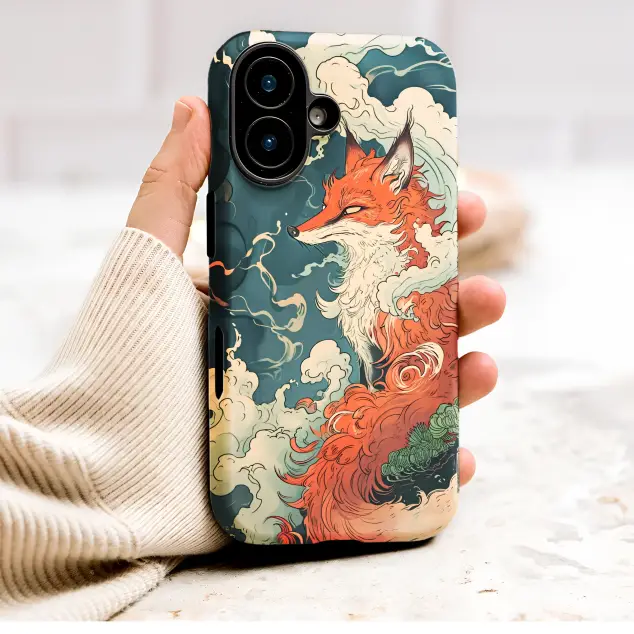 Ukiyoe Style Fox Art Japanese Mythical Kitsune Design Phone Case Cover for iPhone 17 Pro Max 16 15 13 Samsung S26 S25 Pixel 9547