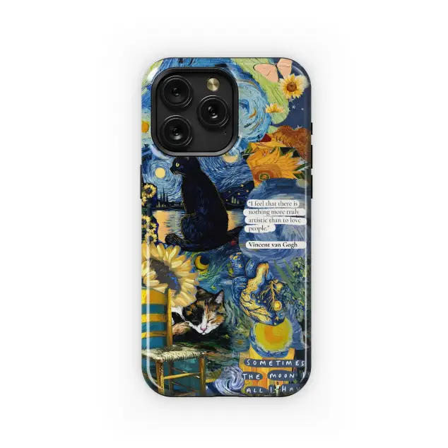 Van Gogh Cats & Moon
 Phone Case iPhone Samsung Cover Pixel 6094