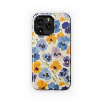 Vibrant Blue Yellow Purple Pansies Phone Case iPhone Samsung Cover Pixel 5406 - Image 1