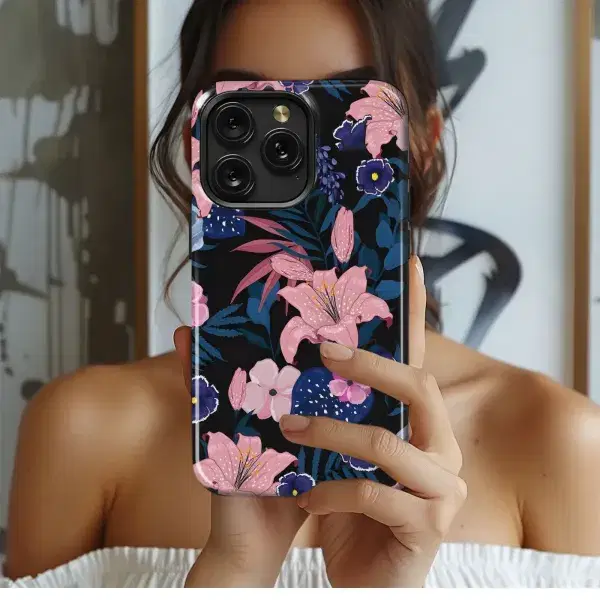 Vibrant Garden Flowers Under Moon Phone Case iPhone Samsung Cover Pixel 5386 - Image 1