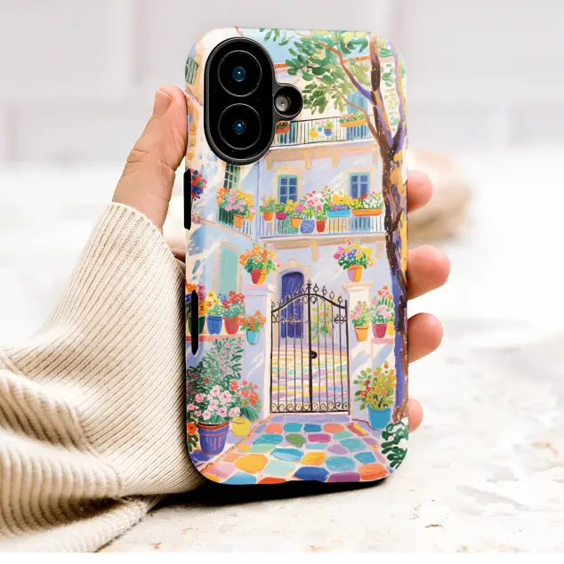 Vibrant Italian Villa Floral Scene Art Phone Case Cover for iPhone 17 Pro Max 16 15 Plus 14 13 Mini Samsung S26 S25 Google Pixel 10 9 9571