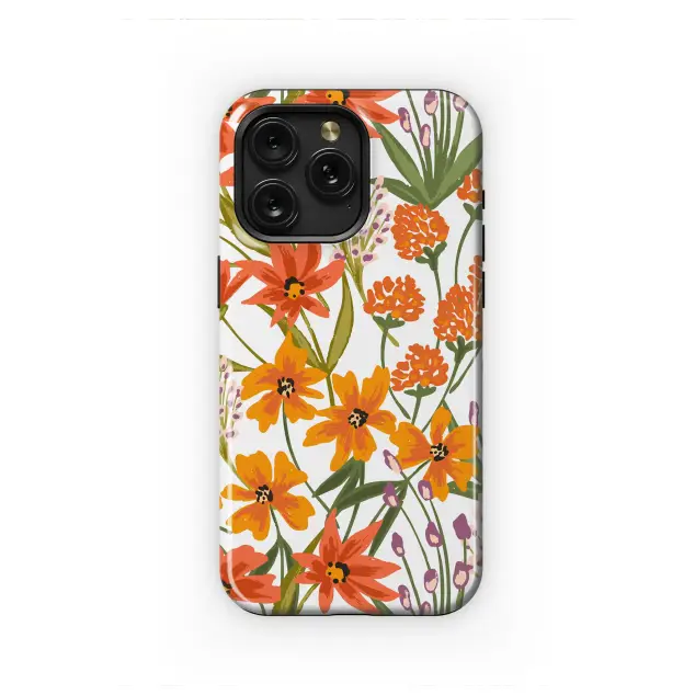 Vibrant Orange Wildflower Botanical Art Phone Case Cover for iPhone 17 Pro Max 16 15 Plus 14 13 Mini Samsung S25 S24 Google Pixel 10 9 8672