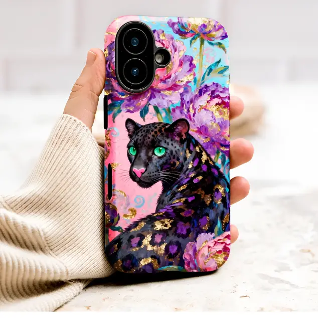 Vibrant Panther Gold Floral Abstract Art Phone Case Cover for iPhone 17 Pro Max 16 15 Plus 14 13 Mini Samsung S26 S25 Google Pixel 10 9 9633
