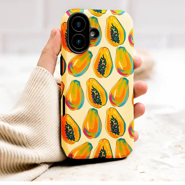 Vibrant Papaya Pattern Tropical Fruit Illustration Phone Case Cover for iPhone 17 Pro Max 16 15 13 Samsung S26 S25 Pixel 9844