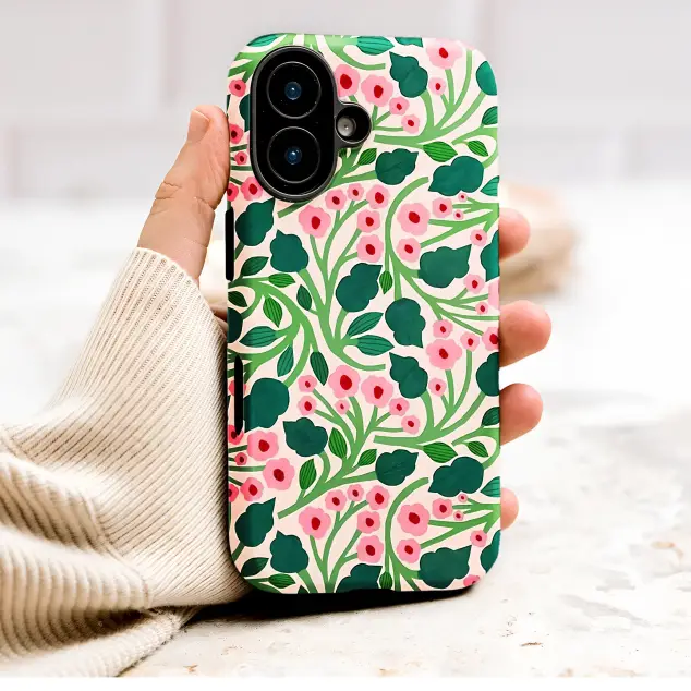 Vibrant Pink Floral Garden Illustration Print Phone Case Cover for iPhone 17 Pro Max 16 15 Plus 14 13 Mini Samsung S26 S25 Pixel 10 9 9935