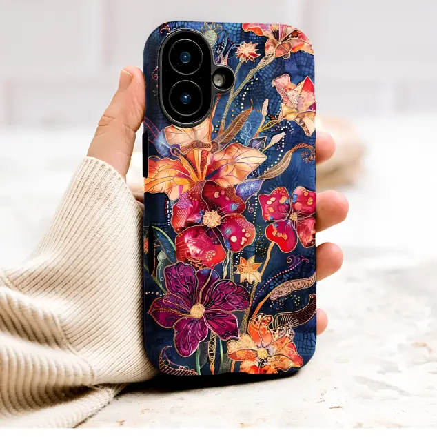 Vibrant Stained Glass Floral Art Dark Botanical Design Phone Case Cover for iPhone 17 Pro Max 16 15 13 Samsung S26 S25 Pixel 9513