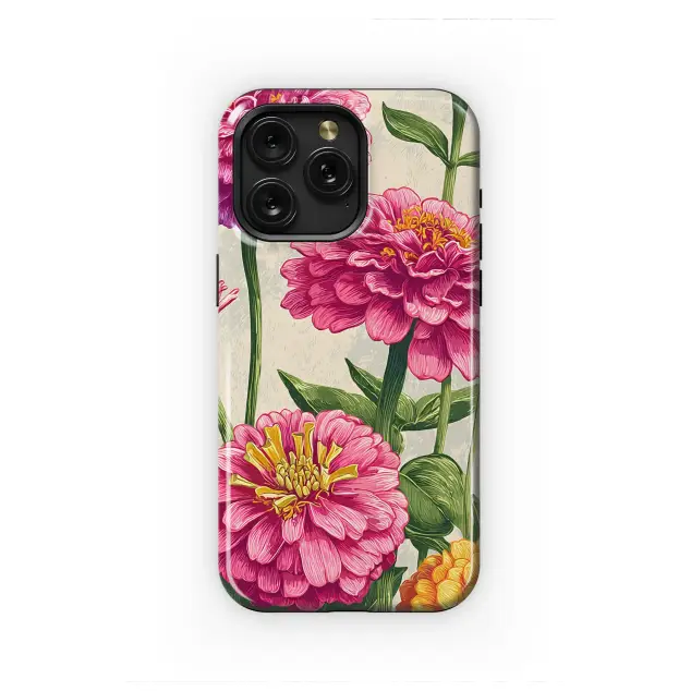 Vibrant Zinnia Garden Vintage Floral Illustration Phone Case Cover for iPhone 17 Pro Max 16 15 13 Samsung S25 S24 Pixel 8414