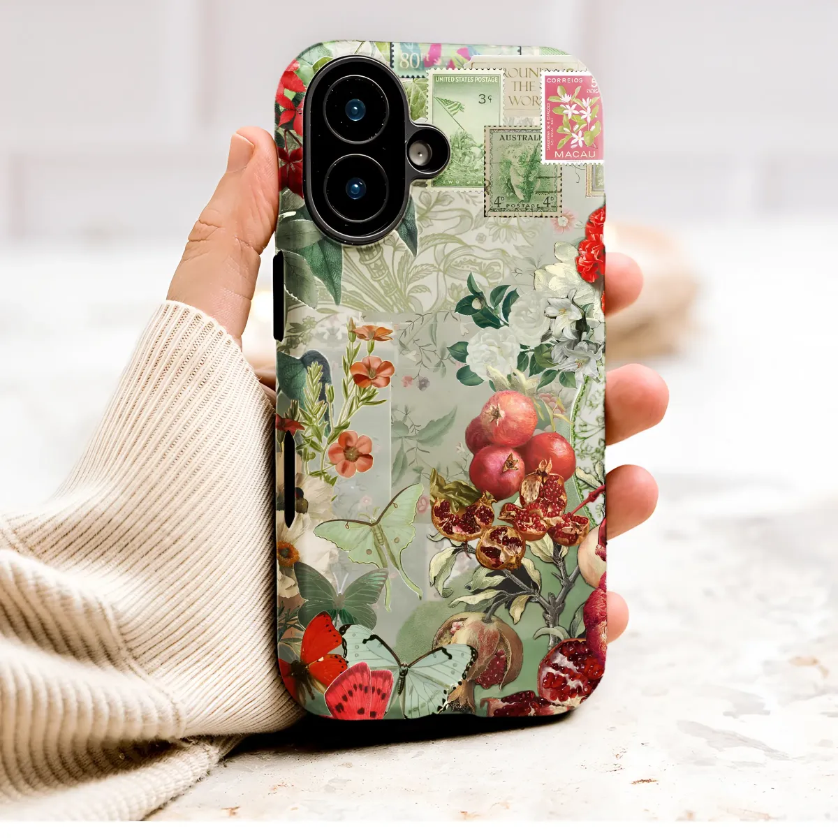 Vintage Botanical Collage Pomegranate Butterfly Cover Phone Case Cover for iPhone 17 Pro Max 16 15 13 Samsung S26 S25 Pixel 9528 - Image 1