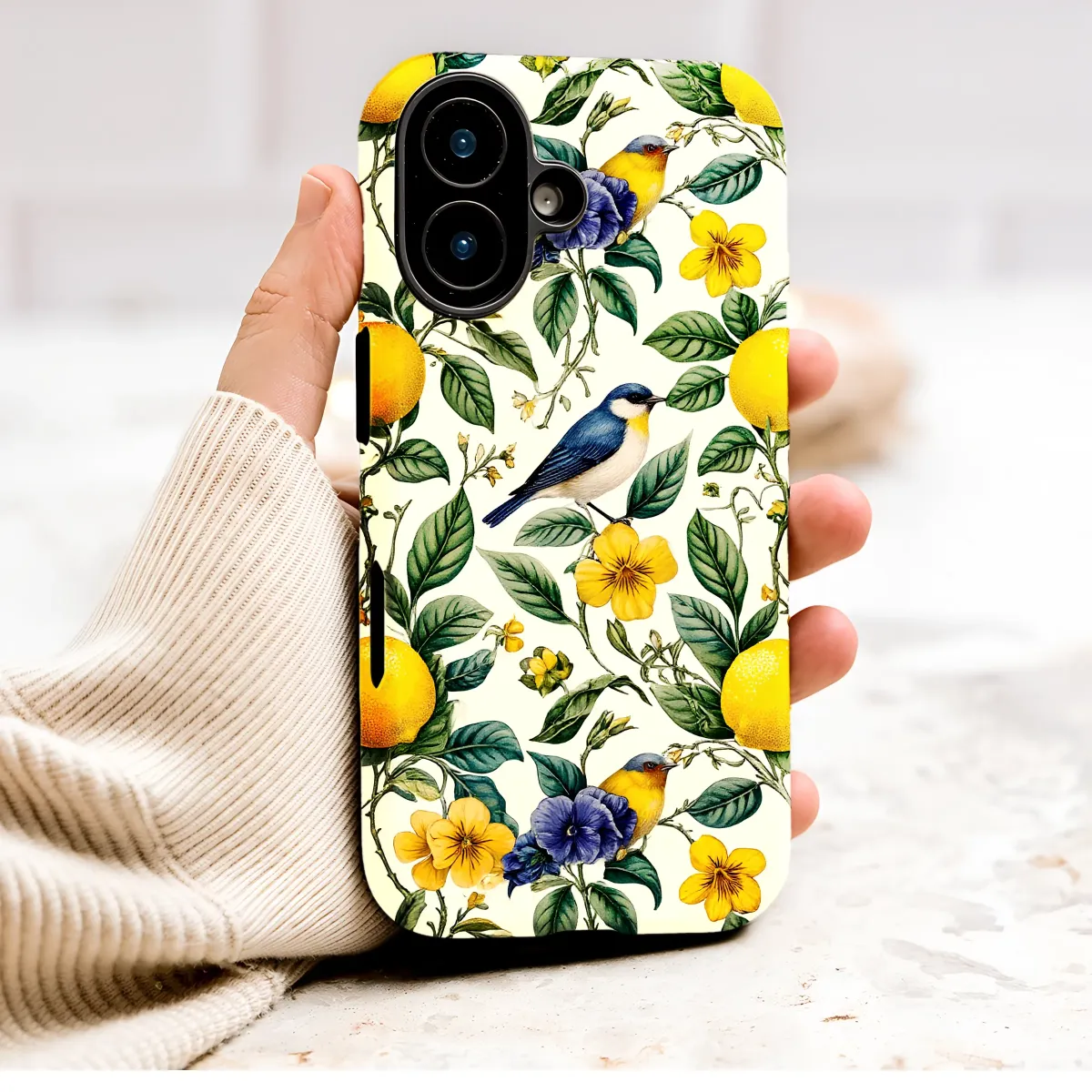 Vintage Botanical Lemon and Bird Floral Pattern Phone Case Cover for iPhone 17 Pro Max 16 15 Plus 14 13 Mini Samsung S25 S24 Pixel 10 9 9263 - Image 1