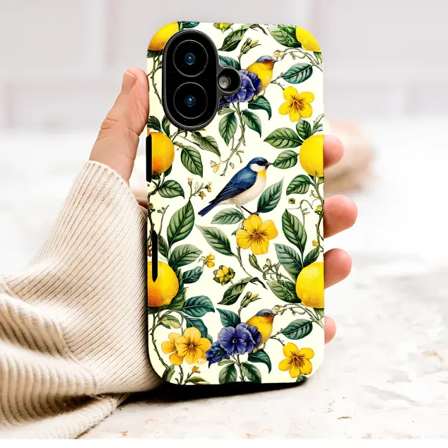 Vintage Botanical Lemon and Bird Floral Pattern Phone Case Cover for iPhone 17 Pro Max 16 15 Plus 14 13 Mini Samsung S25 S24 Pixel 10 9 9263