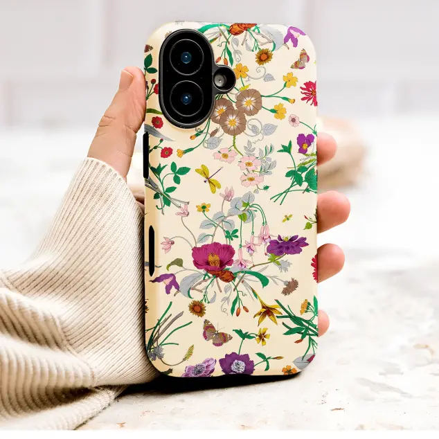 Vintage Botanical Wildflower Garden Print with Butterflies Phone Case Cover for iPhone 17 Pro Max 16 15 13 Samsung S26 S25 Pixel 9620