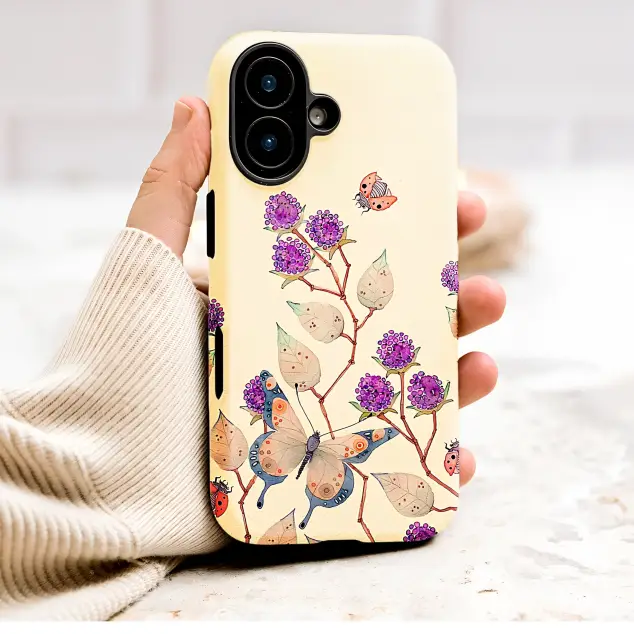 Vintage Butterfly Garden with Ladybugs and Berries Phone Case Cover for iPhone 17 Pro Max 16 15 13 Samsung S26 S25 Pixel 10098