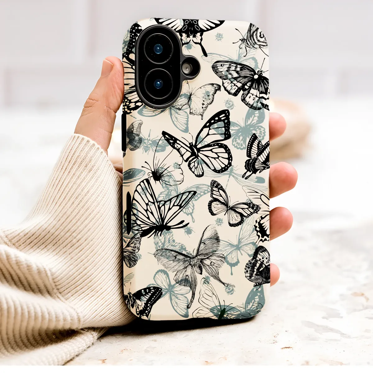 Vintage Butterfly Illustration Insect Sketch Phone Case Cover for iPhone 17 Pro Max 16 15 Plus 14 13 Mini Samsung S26 S25 Pixel 10 9 9487 - Image 1