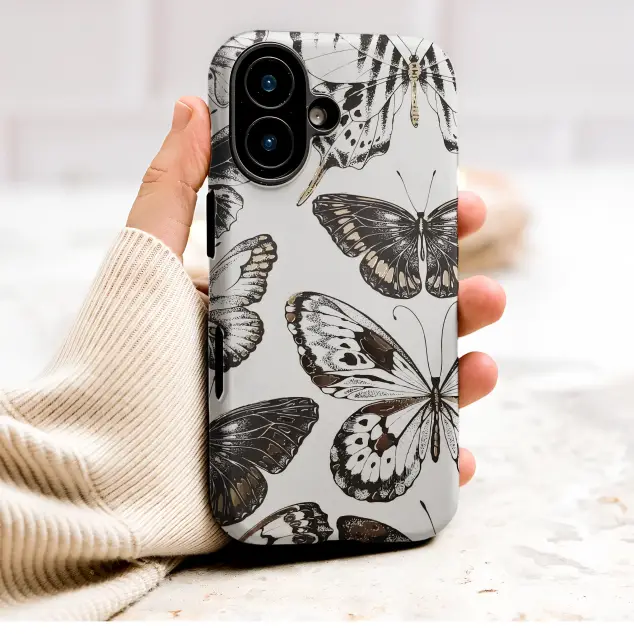 Vintage Butterfly Illustration with Gold Accents Phone Case Cover for iPhone 17 Pro Max 16 15 13 Samsung S26 S25 Pixel 9488