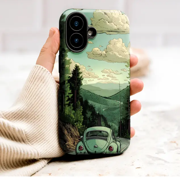 Vintage Car Mountain Road Comic Illustration Phone Case Cover for iPhone 17 Pro Max 16 15 Plus 14 13 Mini Samsung S26 S25 Pixel 10 9 9599