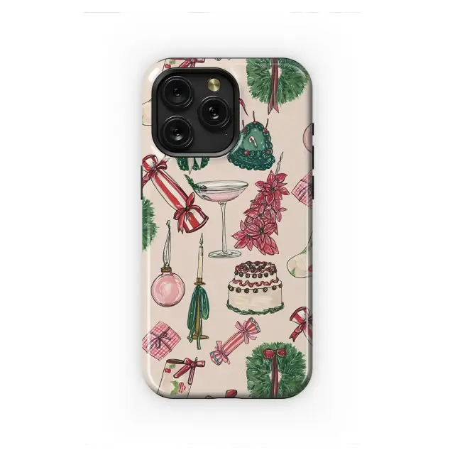 Vintage Christmas Pattern Festive Holiday Illustration Phone Case Cover for iPhone 17 Pro Max 16 15 13 Samsung S25 S24 Pixel 8862