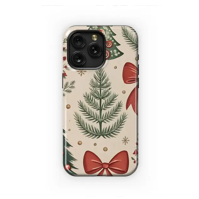 Vintage Christmas Tree Pattern with Red Bows Phone Case Cover for iPhone 17 Pro Max 16 15 Plus 14 13 Mini Samsung S25 S24 Pixel 10 9 8797