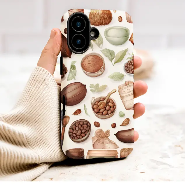 Vintage Cocoa Coffee Bean Botanical Illustration Phone Case Cover for iPhone 17 Pro Max 16 15 13 Samsung S26 S25 Pixel 10113