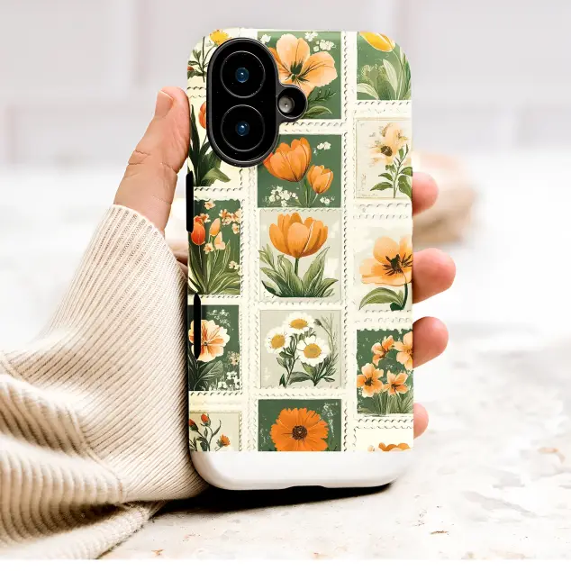 Vintage Floral Stamp Collage Botanical Art Phone Case Cover for iPhone 17 Pro Max 16 15 Plus 14 13 Mini Samsung S25 S24 Pixel 10 9 9199